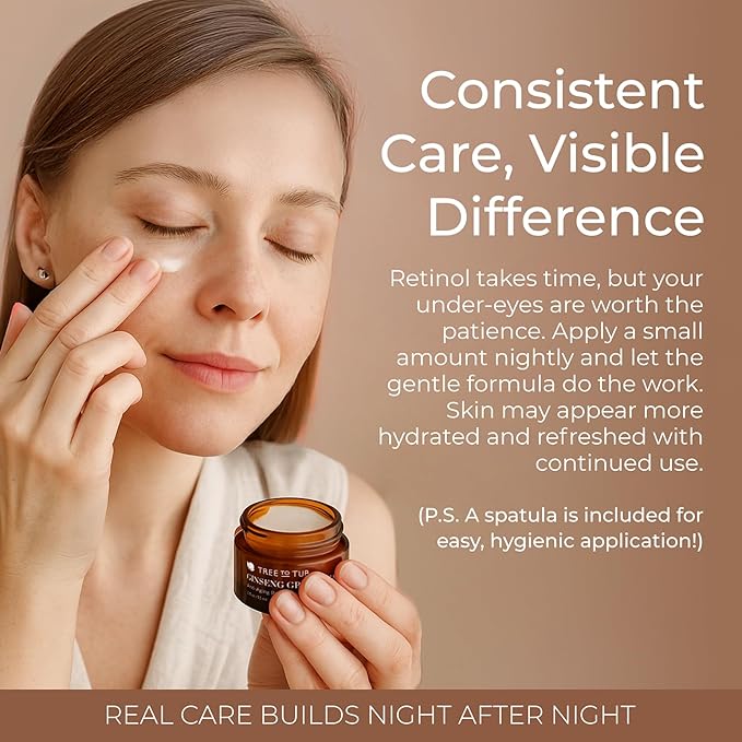 Tree To Tub Retinol Under Eye Cream for Dark Circles, Puffiness, Wrinkles, Bags Under Eyes - Sensitive Skin Night Eye Moisturizer for Women & Men w/Hyaluronic Acid, Organic Green Tea, Natural Ginseng