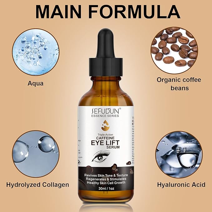 Caffeine Eye Serum, Eye Serum Anti Aging Wrinkles Effectively Fades Dark Circles, Eye Bags, Helping to Minimize Wrinkles and Fine Lines, Eliminate Puffiness, with EGCG, Vitamin C Under Eye Serum 30ml