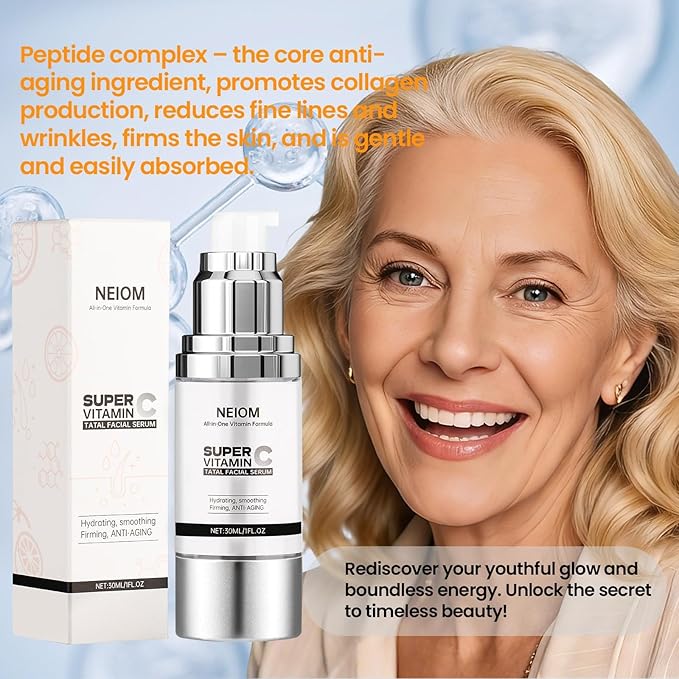 Vitamin C Serum with Hyaluronic Acid & Vitamin E + B5 - Anti-Aging Tripeptide Formula for Mature Skin, Hydrates & Firms, Targets Wrinkles, Dark Spots & Fine Lines