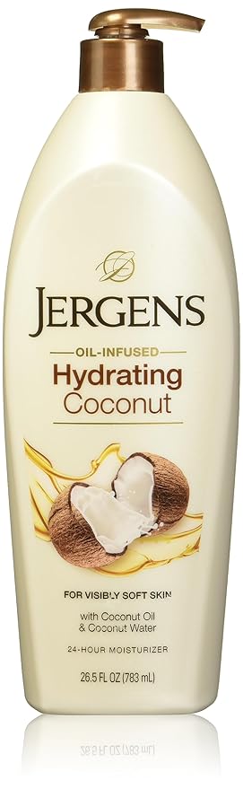 Jergens Hydrating Coconut Body Moisturizer, Infused with Coconut Oil, Dermatologist Tested, Hand and Body Lotion for Dry Skin, 26.5 Oz (Pack of 2)