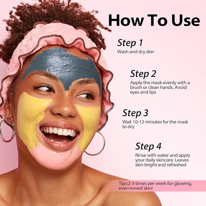 YLNALO Easter Gifts 3 Pcs Clay Facial Mask Set - Turmeric Vitamin C, Dead Sea and Himalayan Clay Skin Care Mask for Deep Cleansing, Moisturizing, and Refining Pores, Spa Facial Mask Set