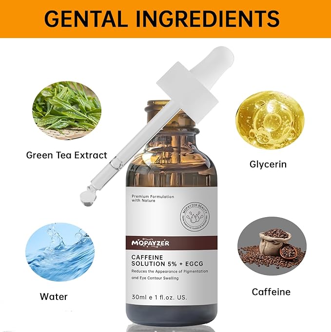 Caffeine Solution 5% + EGCG, Caffeine Eye Serum For Face, 30 ML/ 1 PCS Moisturizing Under Eye Solution For Reduces Dark Circles & Puffiness.