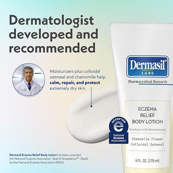 Dermasil Eczema Relief Body Lotion, 3-Pack – Non-Greasy, Fast-Absorbing, Fragrance-Free Formula with Colloidal Oatmeal and Chamomile, Cruelty-Free, 6 Oz Ea