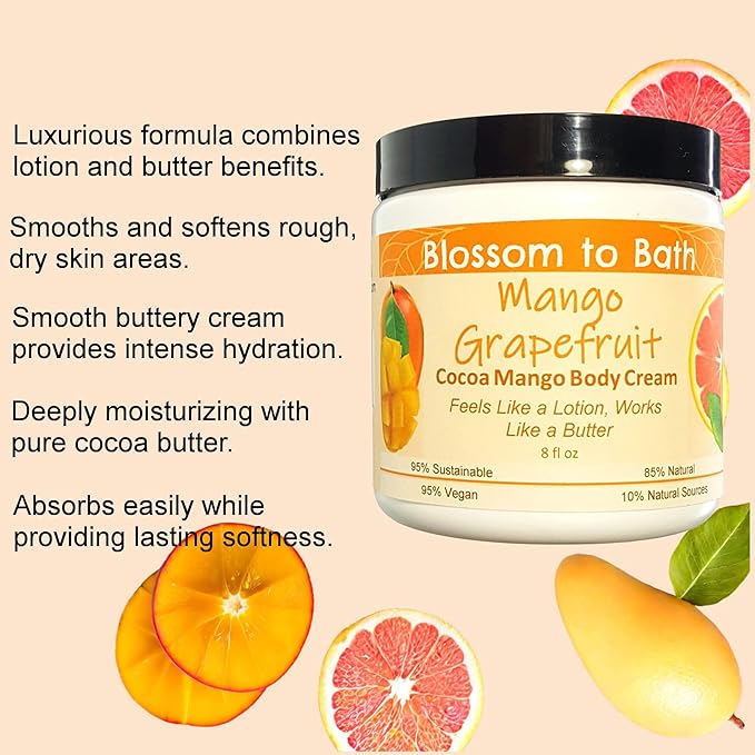 Mango Grapefruit Cocoa Mango Body Cream (8 Ounce) - Natural Fragrance - Feels Like A Lotion And Works Like A Butter with a Fresh Tropical Scent
