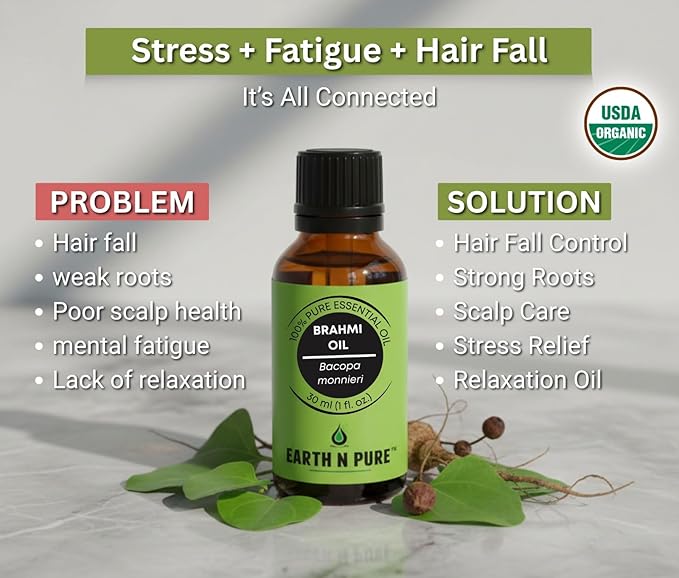Earth N Pure Brahmi Oil for Hair, Cold Pressed, Natural and Therapeutic Grade with Glass Dropper - 30 ML