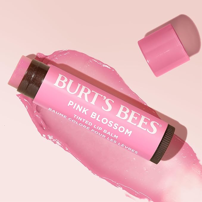 Burt’s Bees Tinted Lip Balm Pink Blossom; 8 Hour Moisture; Provides a Hint of Color; Nourishing Shea Butter; 100% Natural Origin; 1 Tube; 0.15 Oz. (Package May Vary)