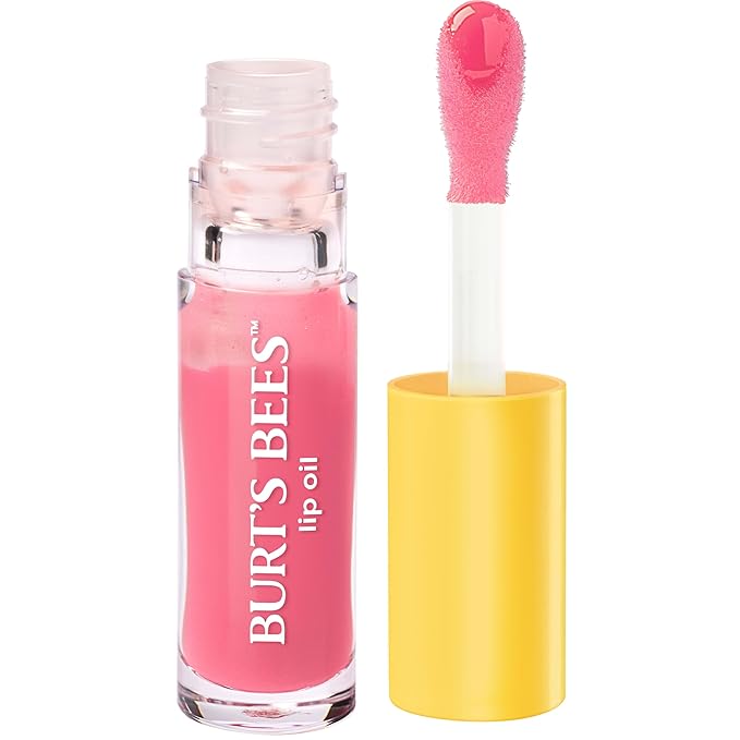 Burt's Bees Lip Oil Pink Sky, Instant Hydration, Nourishes and Softens Lips, Sheer Wash of Color, High Shine Finish, Responsibly Sourced Jojoba Oil, Non Sticky, Wand Applicator, 0.15 Ounce