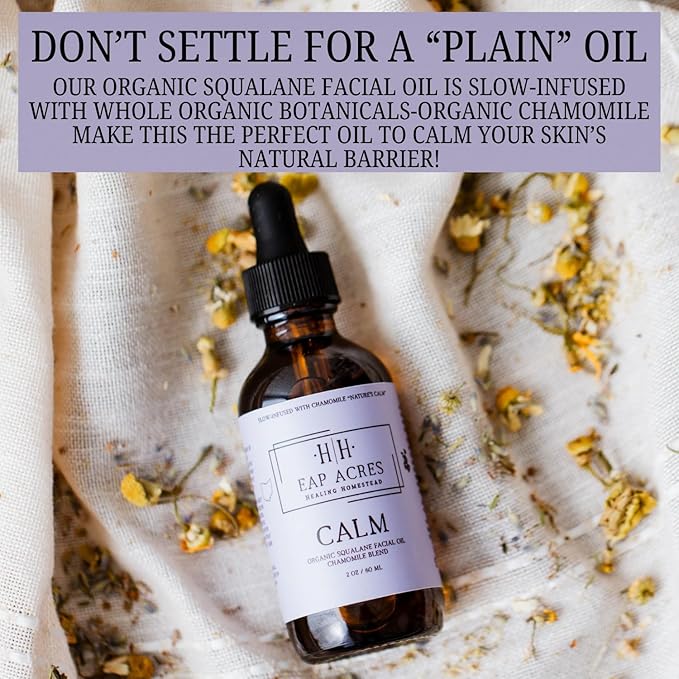Facial Oil for Dry, Sensitive, Oily, Acne-prone/Mature skin–Organic Squalane oil Infused with Chamomile–Hydrating, Gentle, Soothing, Calming, Eczema, Baby, Nourishing (CALM)