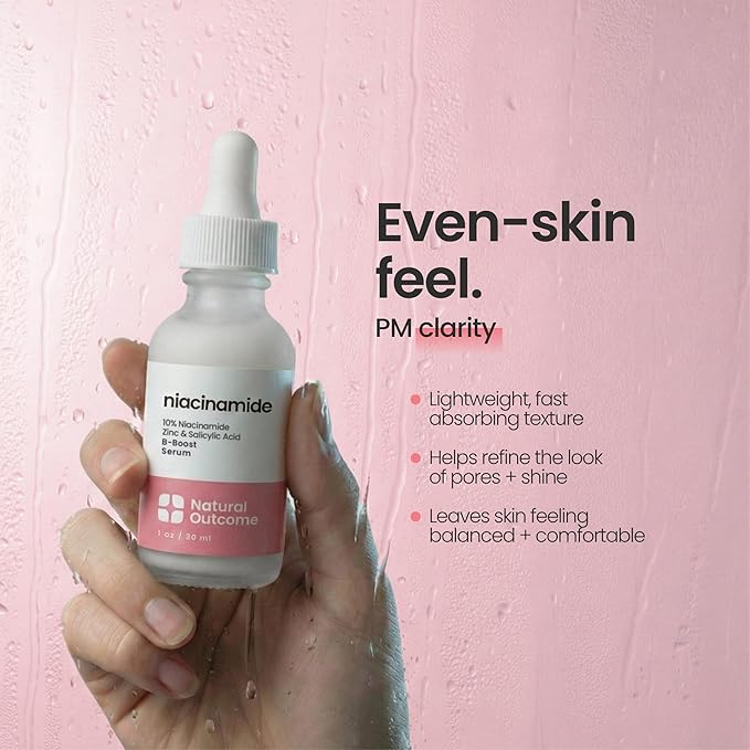 Niacinamide Serum for Face by Natural Outcome Skin Care, B-Boost Niacinamide 10% Plus Zinc 2% Salicylic Acid + Hyaluronic Acid, Acne Treatment + Pore Reducing Serum + Skin Balancing