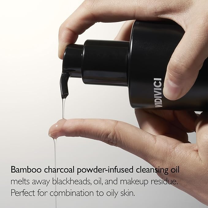VIDIVICI Clear Pore Control Deep Cleansing Oil 7.03 fl.oz | Makeup remover with blackhead care, Korean facial cleanser for oily skin, Sebum control with Bamboo Charcoal Powder, Korean skin care