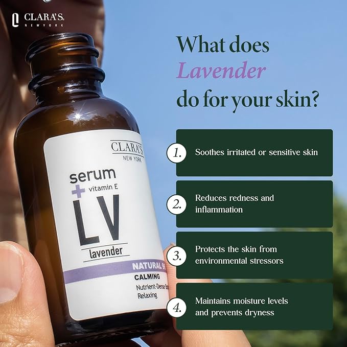 Clara’s New York Calming Lavender Facial Serum with Vitamin E – Hydrating & Soothing Face Serum for Sensitive Skin – Made in USA 30ml / 1 Fl Oz