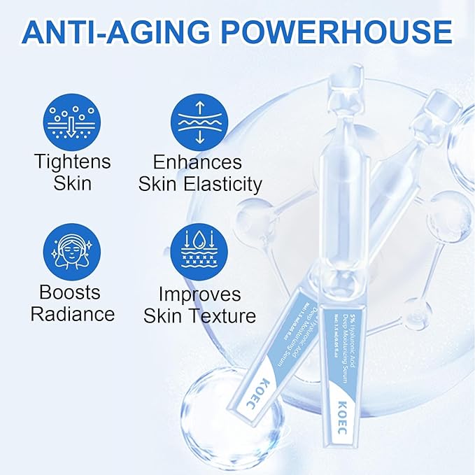 5% Hyaluronic Acid Serum Ultra-Moisturizing Vials,Hyaluronic Acid Facial Serum, Single-Use Hyaluronic Acid Tubes,Intensive Hydration,Enhances Skin Elasticity,Pre-Makeup Moisturizing Care (1 Box of 30)