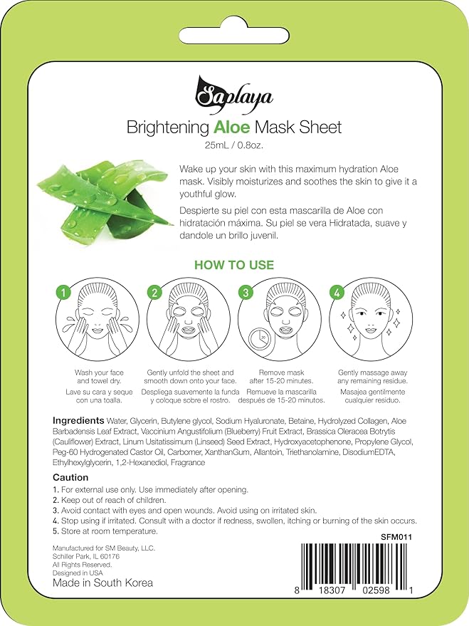 Saplaya Face Masks 6 Pack Scented Facemask Sheets Skin Care Mask Single Scent K-Beauty Natural Formula