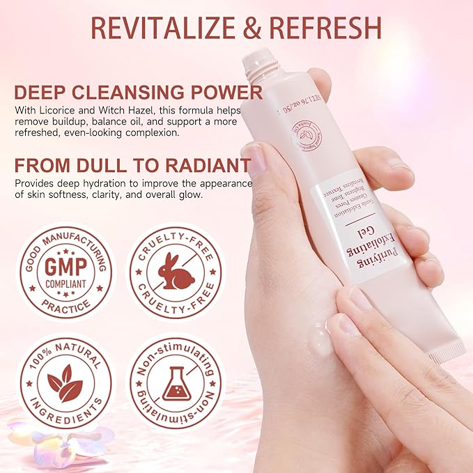 Purifying Exfoliating Gel, Facial Exfoliator Cleanser, Face Scrub, Natural Exfoliating Gel Purifying Cream, Gentle for Face Body, Deep Cleansing for All Skin (2PCS)