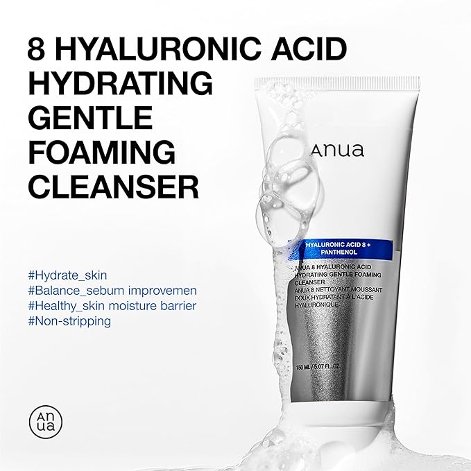ANUA Hydrating Gentle Foaming Cleanser, Daily Face Wash for Double Cleansing, Hyaluronic Acid, Zinc, Panthenol, for Dry & Sensitive Skin, Sebum Balance Facial Cleanser, Korean Skincare, 5.07 fl. oz