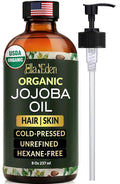 Ella & Eden 8 Oz Organic Jojoba Oil For Hair – USDA Certified, 100% Pure Cold-Pressed & Unrefined Moisturizer for Hair, Skin, Face & Nails, Hexane-Free Carrier Oil - Food Grade Plastic Bottle