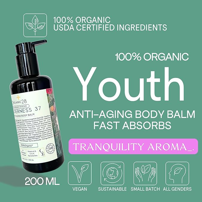 Organic28. 100% Organic Body Lotion – USA Made. 37 Botanicals. 2XSize. All Natural Body Cream For Women. Anti Aging Body Moisturizer. Jasmin Aromatherapy Body Butter. All Natural Body Lotion.6.8 Fl.Oz