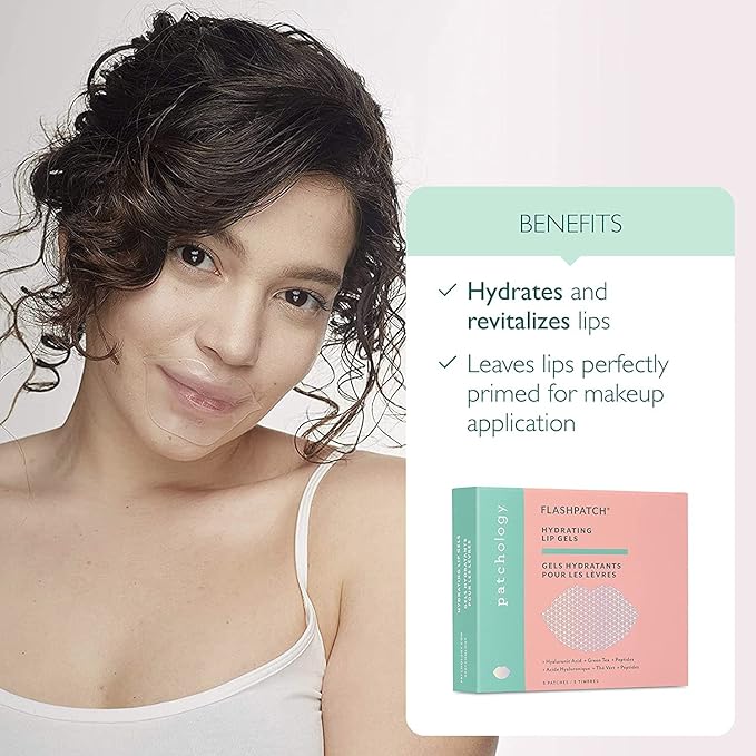 Patchology FlashPatch Hydrating Lip Mask Gels with Hyaluronic Acid, Green Tea & Peptides – Ultra Moisturizing Lip Treatment for Dry Lips – Hydration & Repair (5 Count)