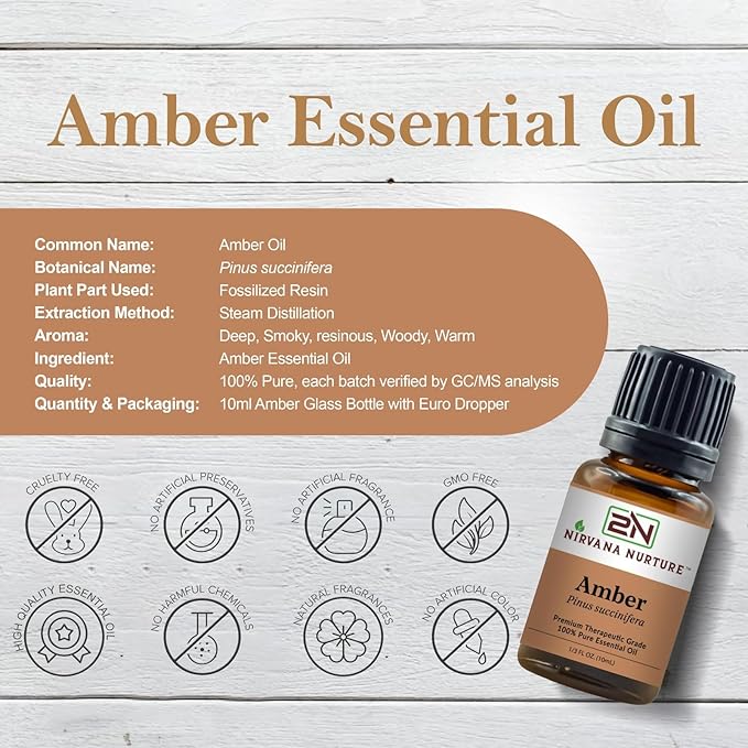 Amber Essential Oil,100% Pure Undiluted, Aromatherapy Oil for Diffuser, Hair & Skin Care