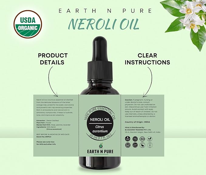 Earth N Pure Neroli Essential Oil Natural and Therapeutic Grade 100 ml