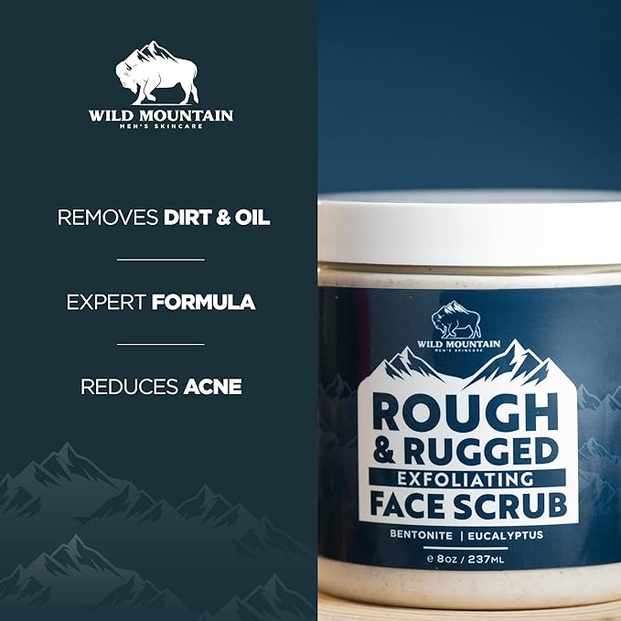 Wild Mountain Rough & Rugged Face Scrub - Micodermabrasion Mens Facial Exfoliator, Face Wash