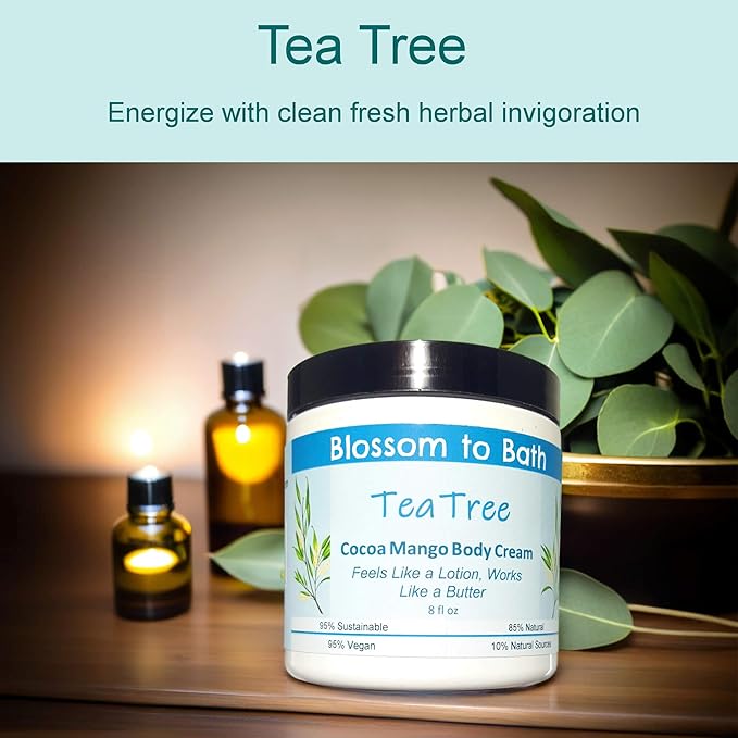 Blossom to Bath Tea Tree Cocoa Mango Body Cream (8 Ounce) - Pure Essential Oil Fragrance - Feels Like A Lotion And Works Like A Butter with an Invigoratingly Clean Scent