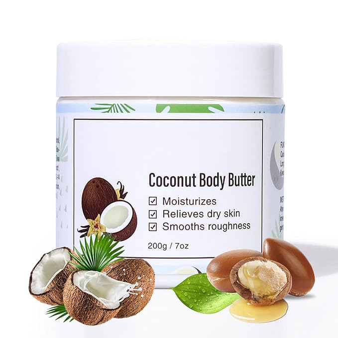 Coconut body butter - 7OZ Organic Shea Butter body butter for Dry Skin, Hydrating Winter Moisturizer for WomenDeeply Moisturizes&Smooth Skin, Christmas Stocking Stuffers Gifts (7 OZ, Coconut)