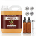 ISLA & FONTANE Jojoba Oil Set – 67.6 Fl Oz (2L) | 100% Pure & Natural | Golden, Unrefined, Cold Pressed | 2 Dropper Bottles & Massager | Hexane-Free Carrier Oil for Skin, Hair, Face, Nails & Body