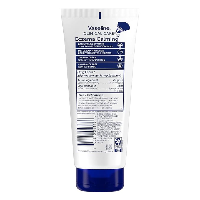 Vaseline Eczema Lotion, Calming Therapy Cream 2-Pack with Colloidal Oatmeal + Original Vaseline Lip Therapy for Dry Lips with Petroleum Jelly (3 Piece Set)