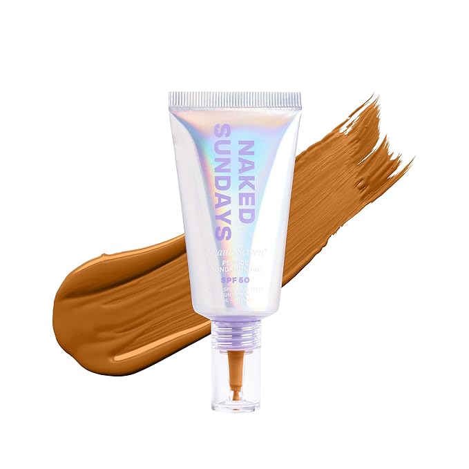 Naked Sundays BeautyScreen Peptide Foundation Tint - SPF 50 Tinted Sunscreen & Skincare Makeup with Zinc Oxide, Niacinamide - Lightweight Natural Coverage, 6 Tan Caramel, 1.01 oz