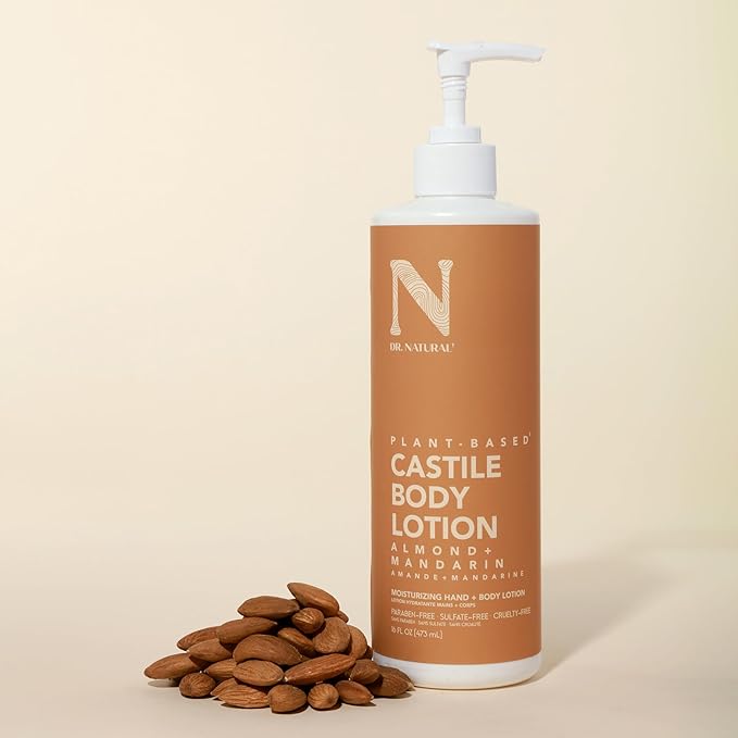 Dr. Natural Castile Body Lotion - Non-Greasy Body Cream with Shea Butter - Gentle and Soothing Lotion for Women and Men - Almond and Mandarin - 16 oz