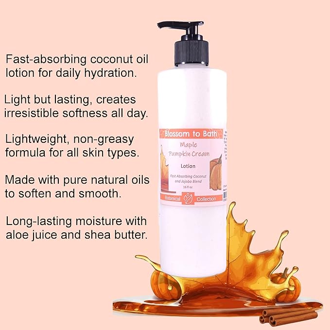 Blossom to Bath Maple Pumpkin Cream Lotion (16 ounce) - Natural Fragrance - Absorbs Quickly with a Sweetly Spiced Scent