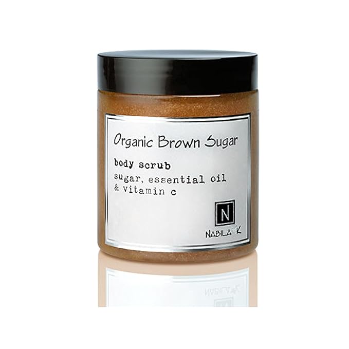 Organic Brown Sugar Body Scrub Made in USA with Essential Oil and Vitamin C by Nabila K - Exfoliate and Moisturize for Smooth Skin - Luxury for Women & Men, 10 oz
