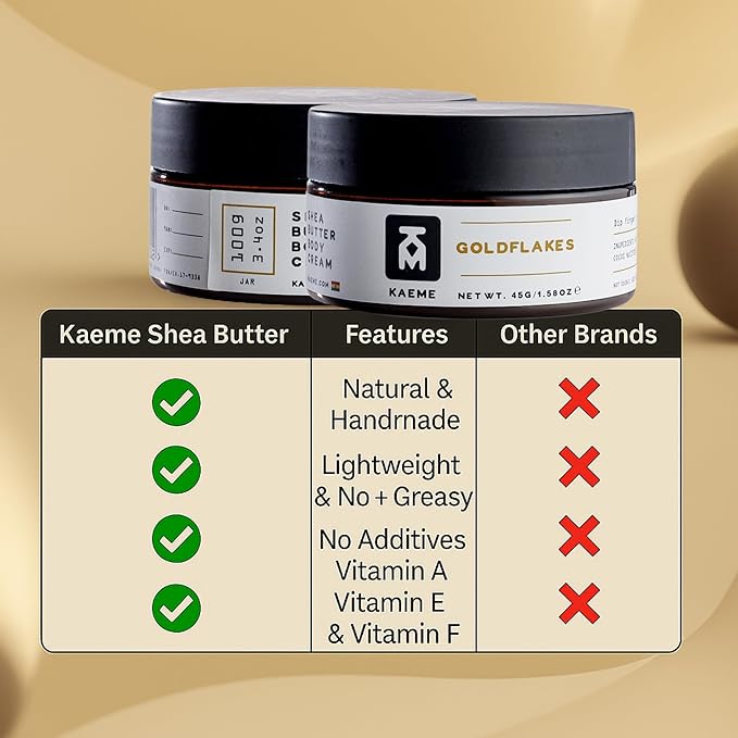 Kaeme.com Goldflakes Shea Body Butter Moisturizer For Women and Men,Made With Raw Organic Pure Unrefined Shea With Natural Coconut Oil For Deep Hydration,Soften,Nourish Skin,Hair Scalp(3.4oz/100g jar)