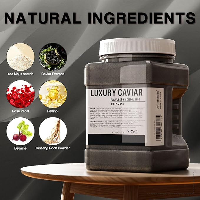 Vajacial Hydro Jelly Mask Powder for Face, Jelly Mask for Facials Professional, Jelly Facial Mask for Teens and Women. Jelly face mask. (Luxury Caviar)
