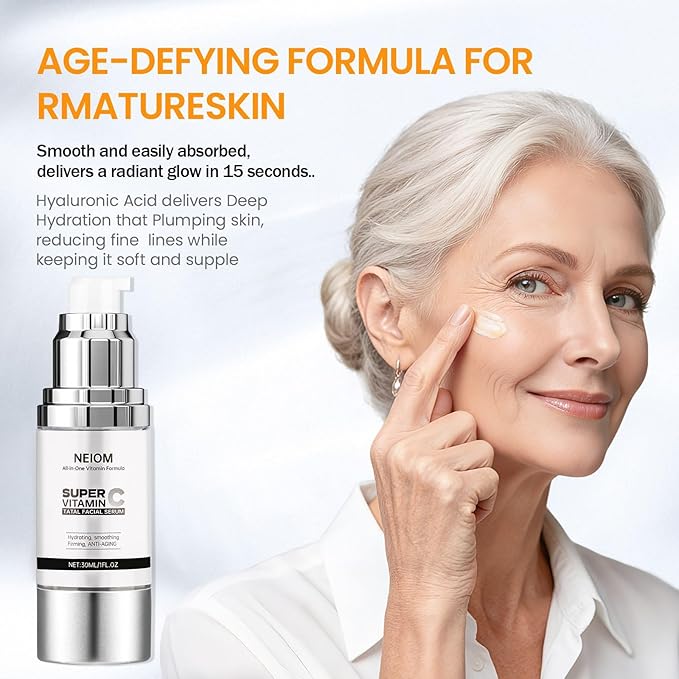 Vitamin C Serum with Hyaluronic Acid & Vitamin E + B5 - Anti-Aging Tripeptide Formula for Mature Skin, Hydrates & Firms, Targets Wrinkles, Dark Spots & Fine Lines