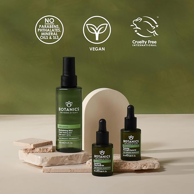 Botanics Organic Hydrating Face Oil - Nourishing Daily Facial Oil with Argan & Rosehip - Lightweight, Non-Greasy Formula for Dry & Sensitive Skin - Vegan & Cruelty-Free (0.84 Fl Oz)