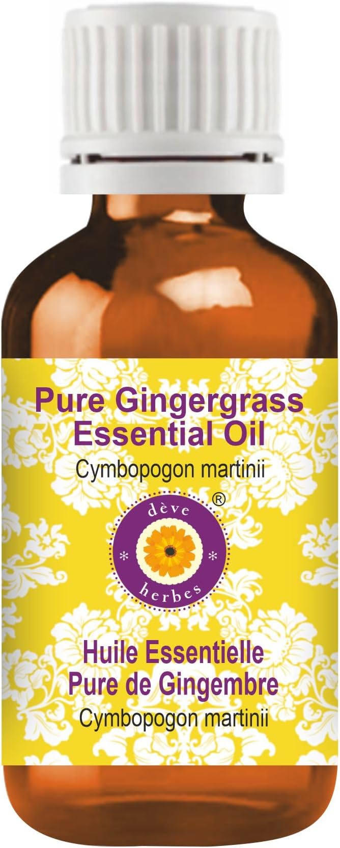 dève herbes Gingergrass Essential Oil (Cymbopogon martinii) Pure | Non-Sticky | Non-Greasy | Lightweight | Men & Women | All Skin Types | Steam Distilled 50ml (1.69 oz)