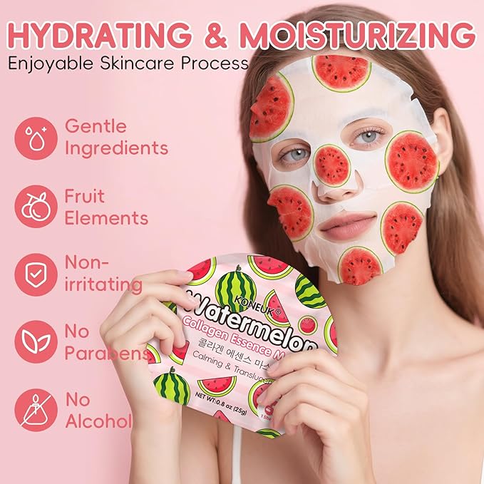 KONEUK 6 Pack Colorful Fruit Face Masks Skincare, Sheet Hydrating Face Mask, Collagen Facial Mask for Skin Care, Mothers Day Gifts for Mom, Bulk Teacher Gifts, Nurse Gifts and Spa Party Gifts