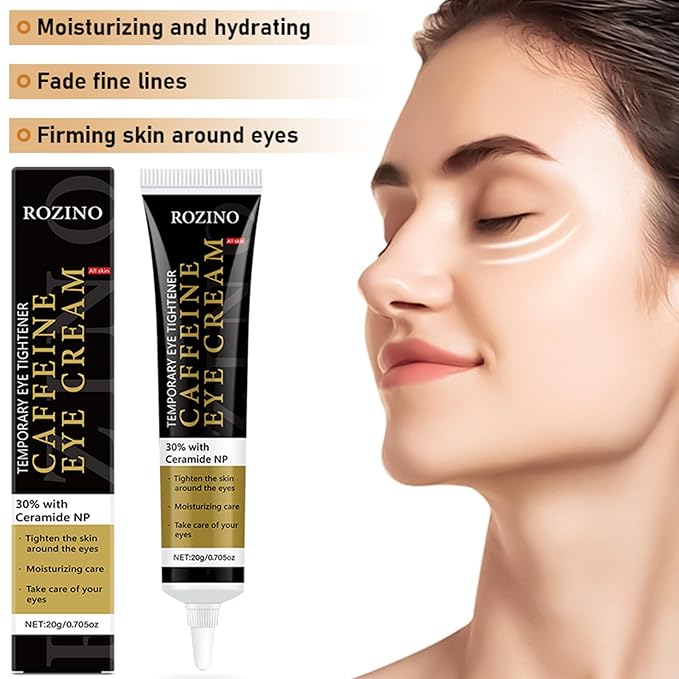 Caffeine Eye Cream for Dark Circles & Puffiness, Hydrating Under Eye Treatment with Ceramides, Coconut Oil, Fights Fine Lines, Lightweight Formula (0.7OZ)