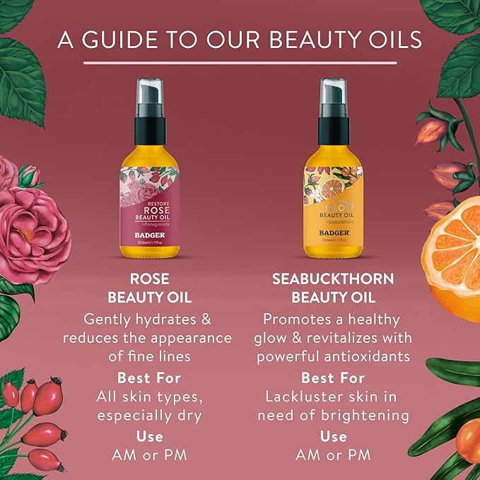 Badger Rose Face Cleansing Oil, Organic Facial Oil Cleanser & Makeup Remover, Oil Cleansing Method, Non-Greasy Moisturizing Skin Balancing Gentle Face Cleanser w/Pure Rose Oil, 2 fl oz Glass Bottle
