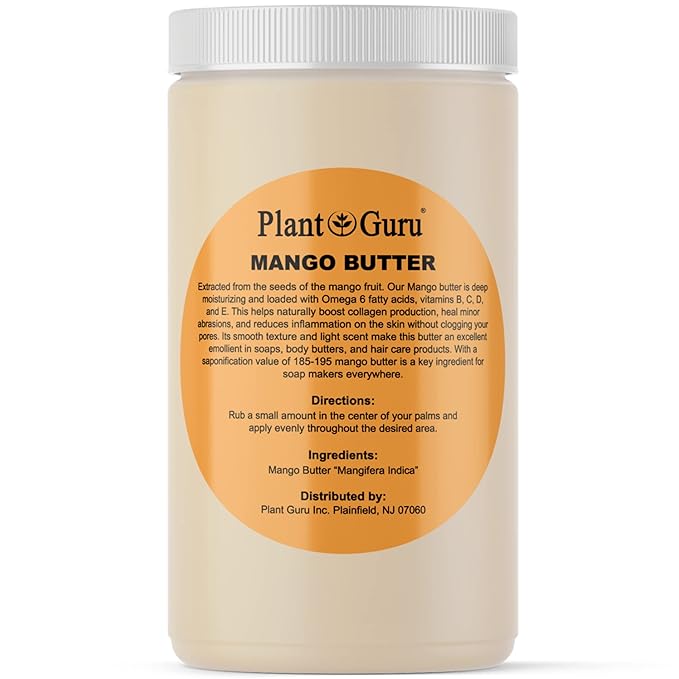 Plant Guru Raw Mango Butter 32 oz. / 2 lbs. Bulk - 100% Pure Natural Unrefined - Great for Skin, Body and Hair Growth. DIY Soap Making, Body Butter, Lotions and Creams.