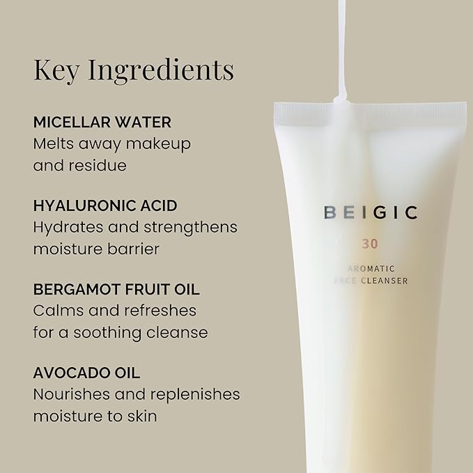 BEIGIC Aromatic Face Cleanser - Gentle Foaming Vegan Face Wash with Hyaluronic Acid & Micellar Water for sensitive skin
