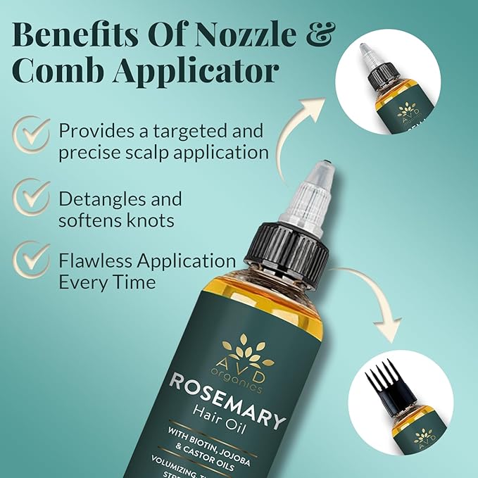 AVD Organics Rosemary Oil for Hair Growth & Scalp | Infused with Boitin | Hair Stregthening Nourishing and Volumizing | Infused with Jojoba & Castor Oil | Non - GMO 120ml