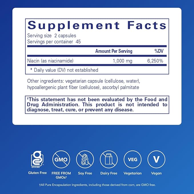 Pure Encapsulations Niacinamide | Vitamin B3 Supplement to Support Energy Metabolism, Joint Mobility, and Metabolic Function* | 90 Capsules