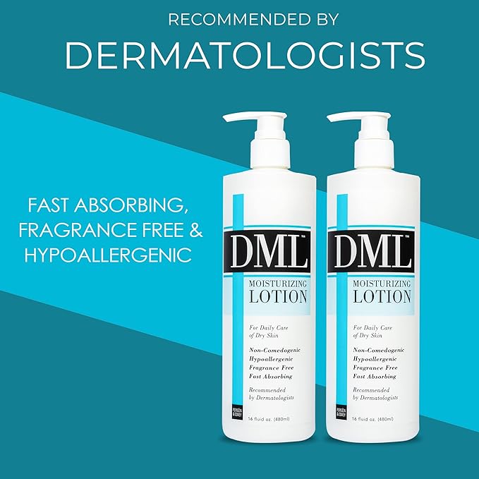 DML Moisturizing Lotion- Hydrating Hand and Body Moisturizer / Hypoallergenic Body Lotion for Dry and Cracked Skin / Gentle, Unscented Moisturizing Lotion Great for Men and Women / 16 oz (Pack of 2)