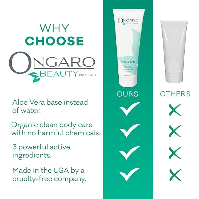 Ongaro Beauty Organic Body Lotion - Body Moisturizer Skin Lotion, Probiotic Lotion w/Aloe Vera, Cocoa Butter, Hyaluronic Acid, Shea Butter & Vitamin E, Lightweight, All Skin Types 8fl oz