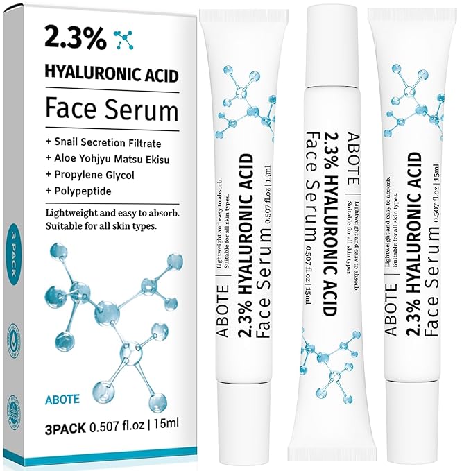 2.3% Hyaluronic Acid Serum for Face with 1% Snail Secretion Filtrate Deep Moisturizing Anti-Aging Anti-Wrinkle (3Pack-Each 15g)