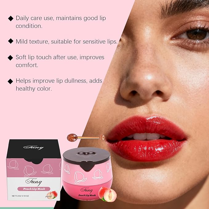 Lip Mask for Overnight Repair - Hydrating Lip Sleeping Mask with Vitamin E & Coconut Extract - Moisturizing Lip Balm Pack for Dry Lips, Non-Sticky Honeybalm Formula (Peach)