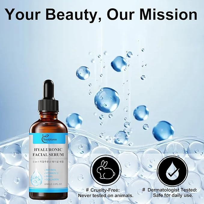 Hyaluronic Acid Facial Serum with Retinol, Vitamin C, Snail Mucin & Collagen-2 fl.oz-Intense Hydration & Balancing Essence -Age-Defying & Enhancing Formula-Daily Skin Care for a Plump, Dewy Complexion